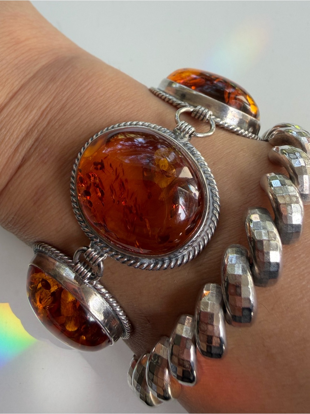 Vintage Baltic Amber Sterling Silver Bracelet
